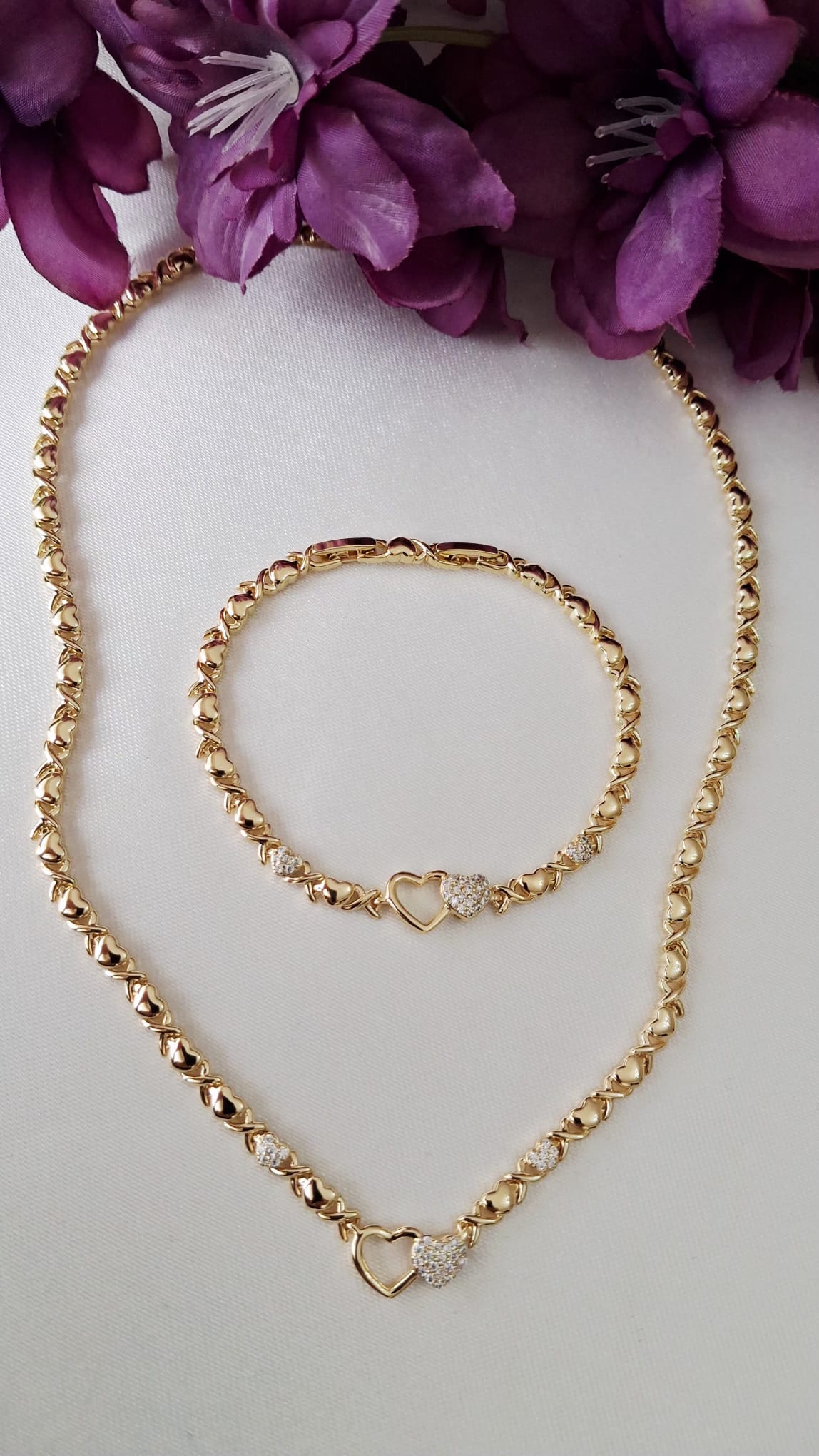 XUPING Set - Kalp Desenli Zincir Kolye ve Bileklik